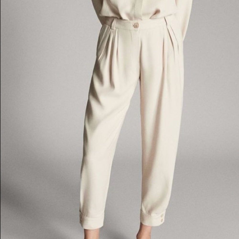 massimo dutti loose-fitting twill trousers